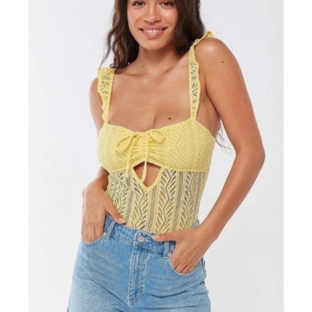 yellow lace body suit